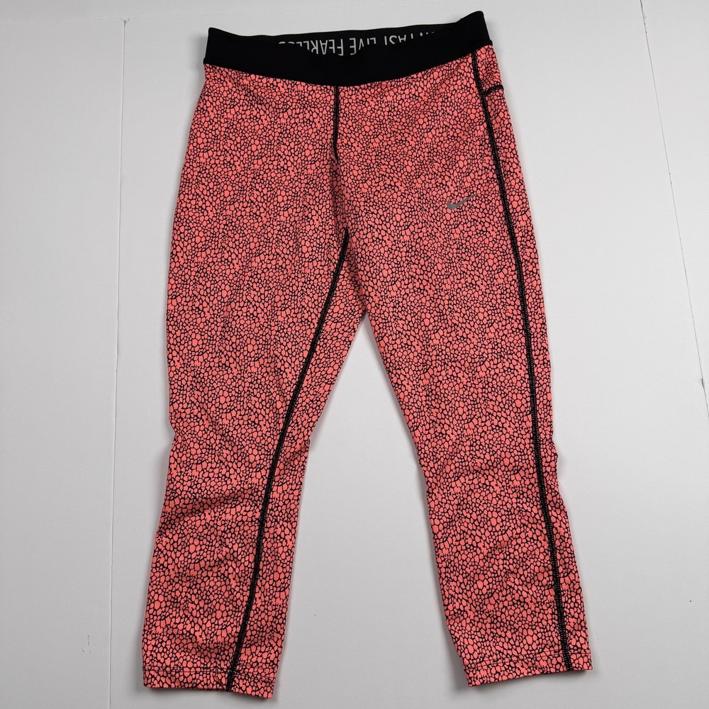 Nike Dri Fit Running Pants Womens Small 26x20 Pink Black Cropped Leggings Capri